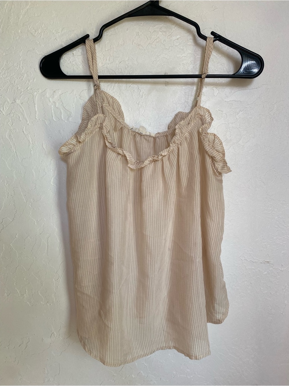 Vintage-looking Cream Ruffle-Trim Spaghetti Strap Cami